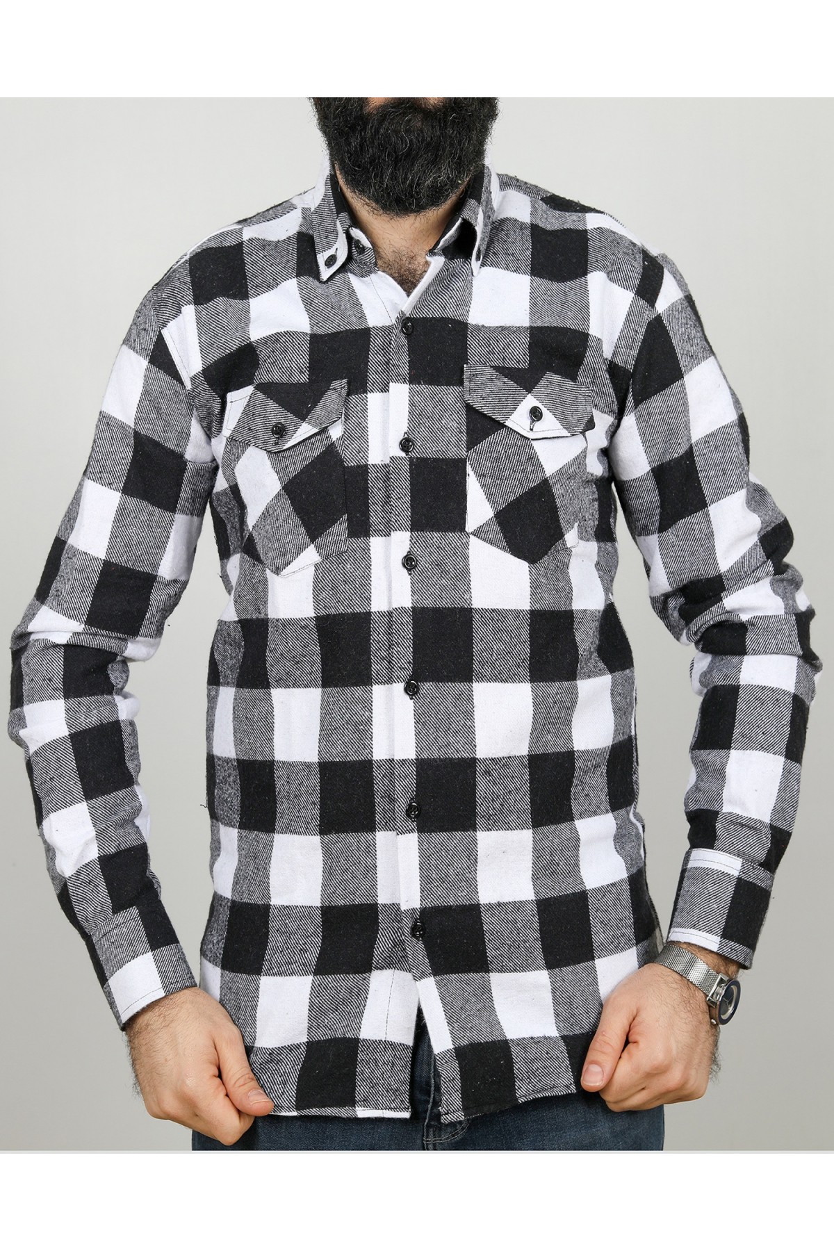 Erkek Siyah Slimfit Kesim Oduncu Gömlek EO2021-01