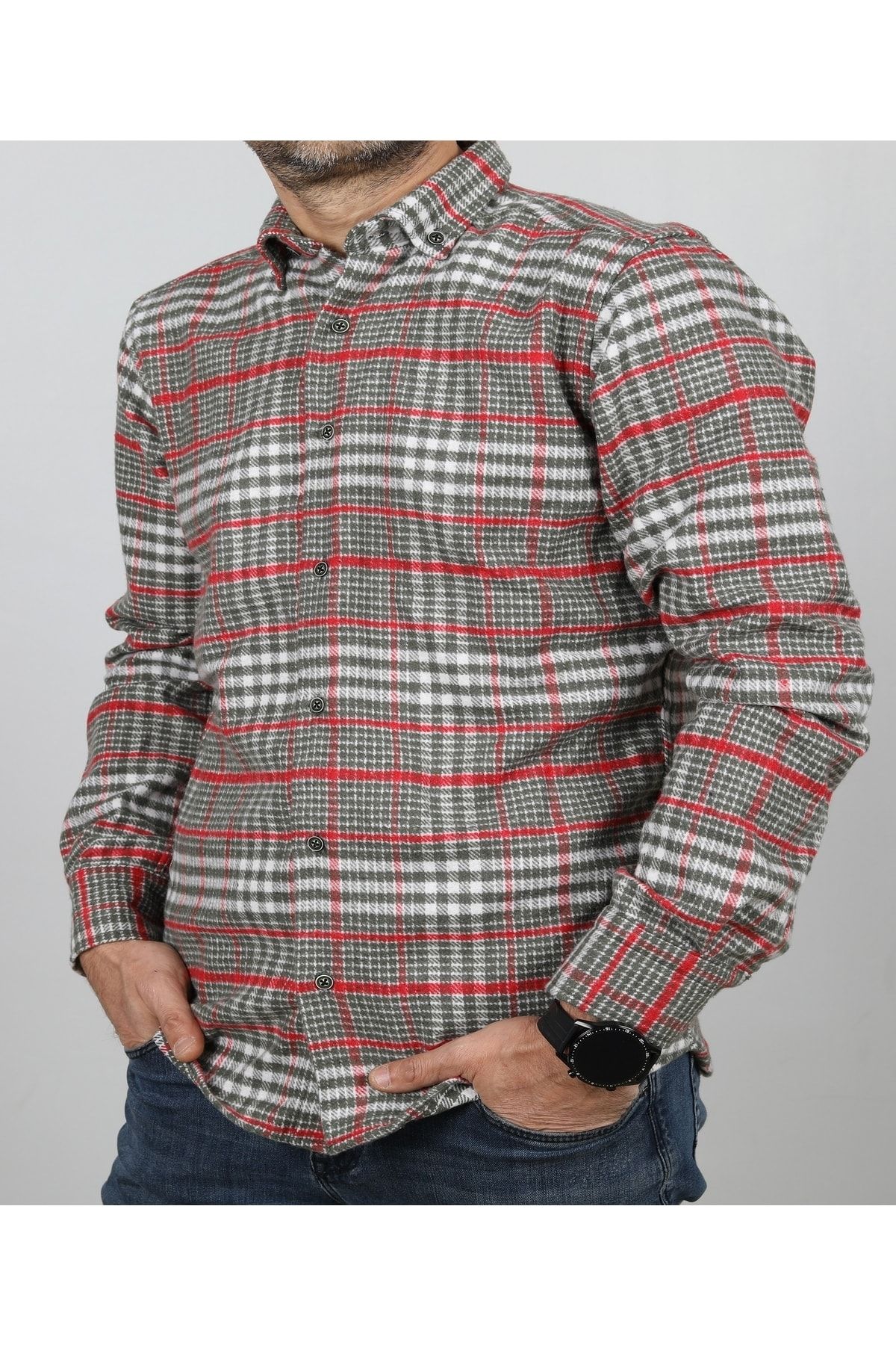 Erkek Haki Oduncu Gömlek EO2021-06