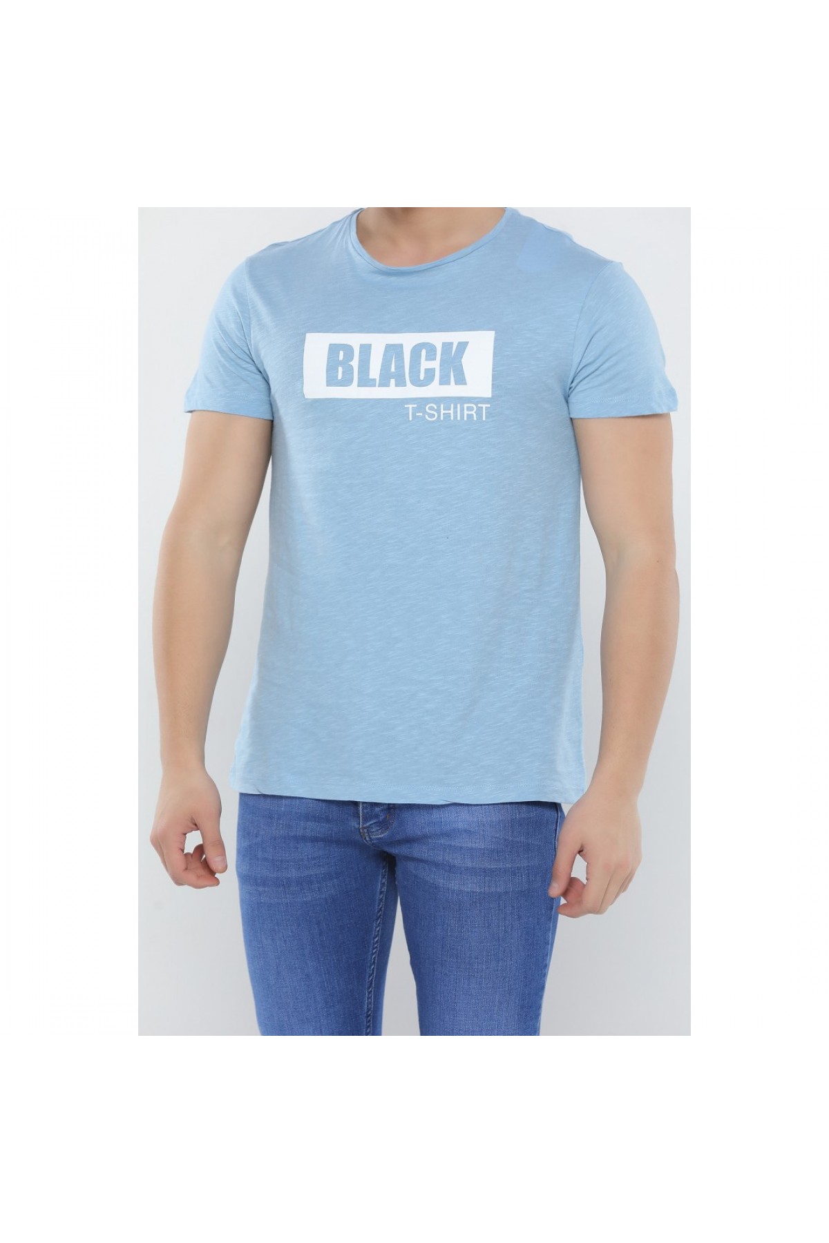 BASIC ERKEK BASKILI BİSİKLET YAKA T-SHIRT TURKUAZ NR264