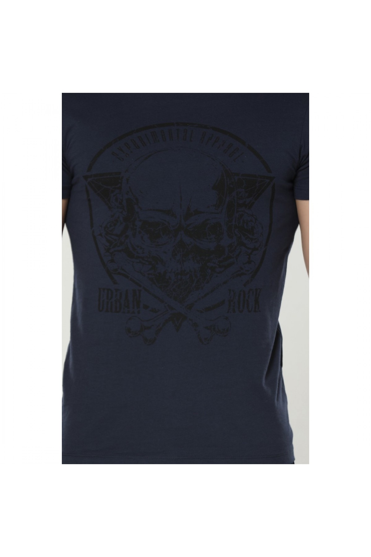 BASIC ERKEK BASKILI BİSİKLET YAKA T-SHIRT LACİVERT NR268