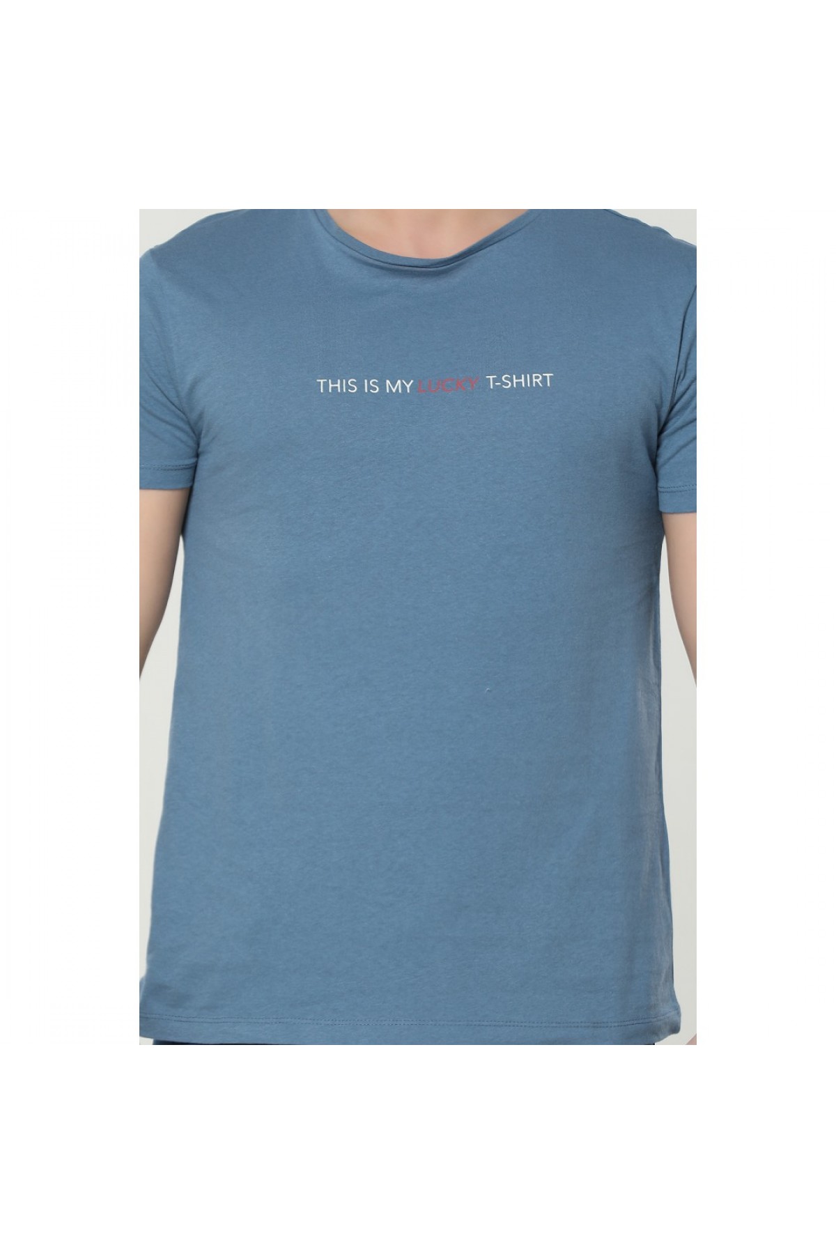 BASIC ERKEK BASKILI BİSİKLET YAKA T-SHIRT TURKUAZ NR273-2