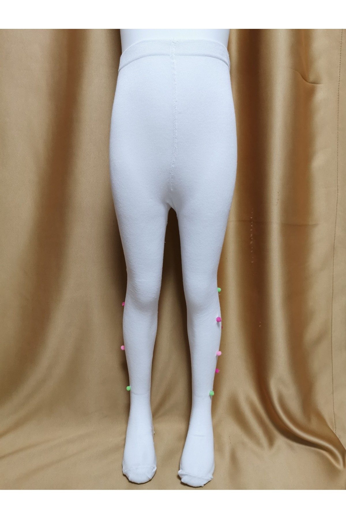 Kız Çocuk Beyaz Desenli Külotlu Çorap SN007