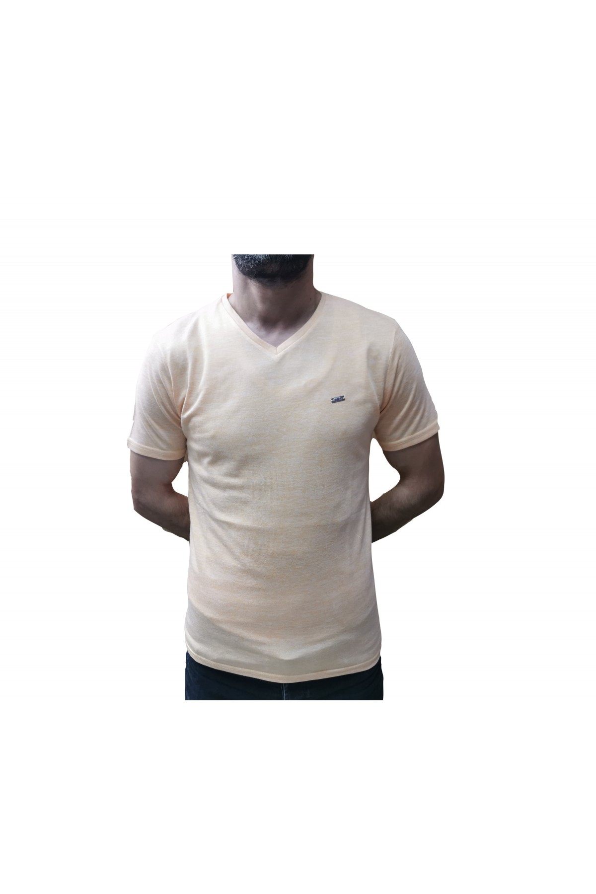 Erkek Sarı V Yaka Slim Fit Kısa Kol T-Shirt V10010-2