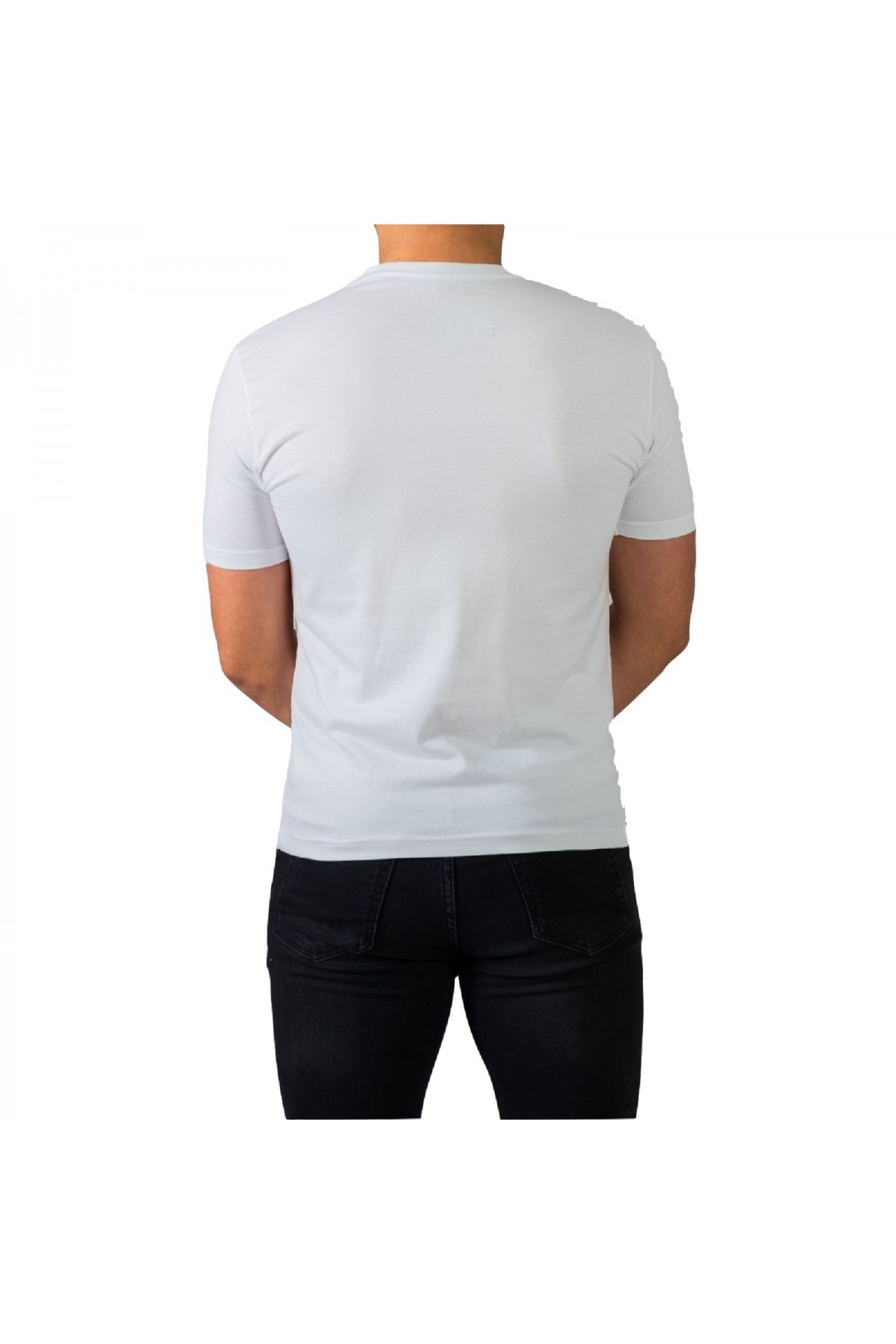 Erkek Beyaz V Yaka Slim Fit Kısa Kol T-Shirt V200-2