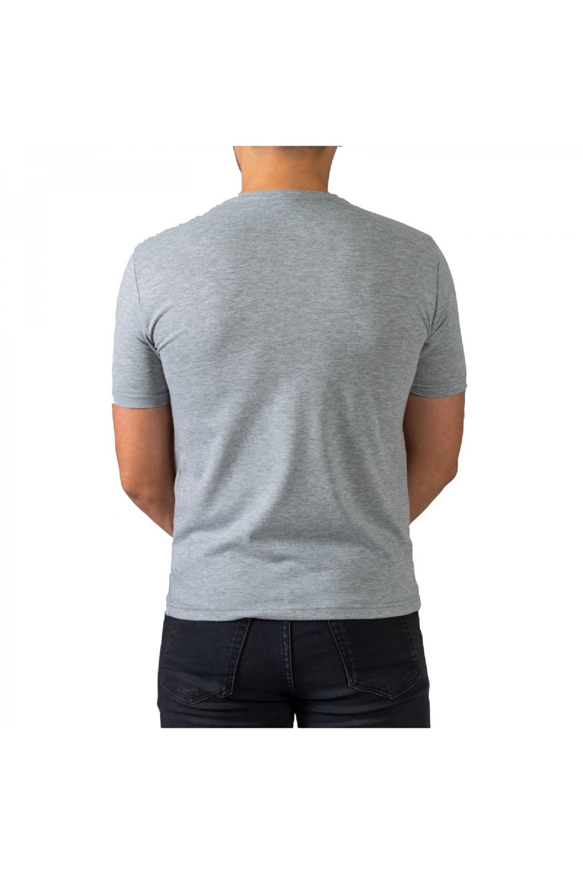 Erkek Gri V Yaka Slim Fit Kısa Kol T-Shirt V200-3