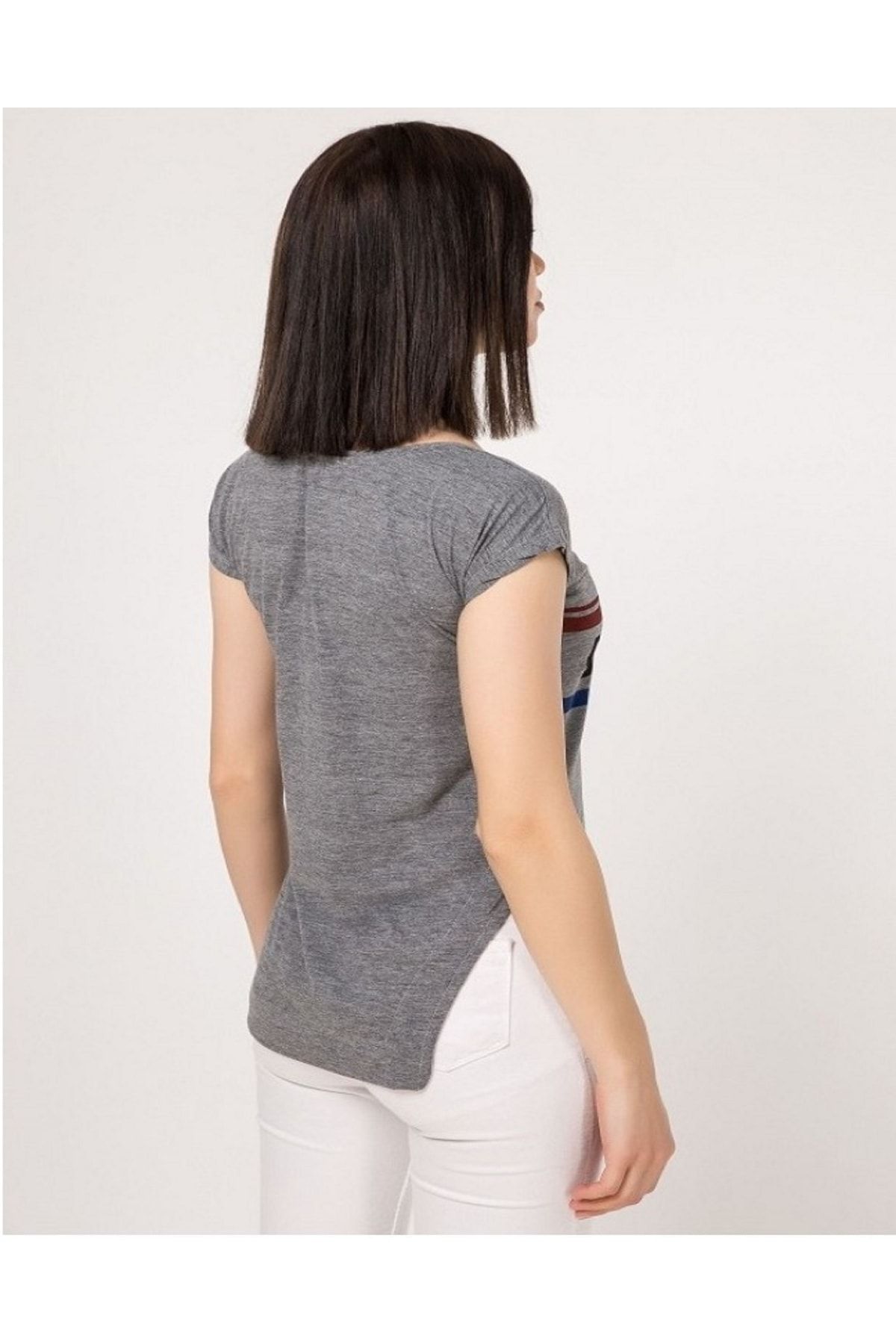 Kadın Antrasit Bisiklet Yaka Kısa Kol T-Shirt ZF2022-10