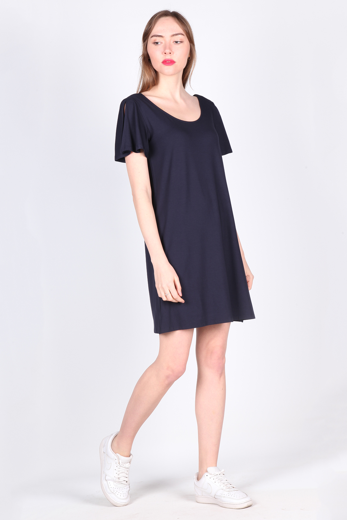 LACİVERT GÜNLÜK PENYE ELBİSE