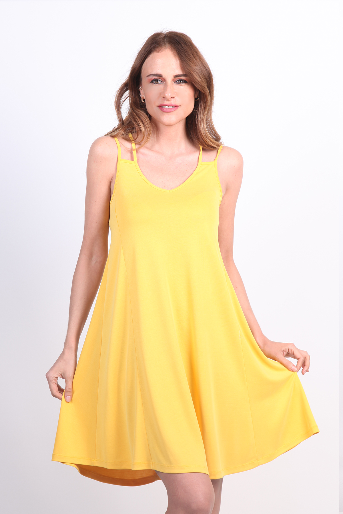 MODAL SARI PLAJ ELBİSESİ