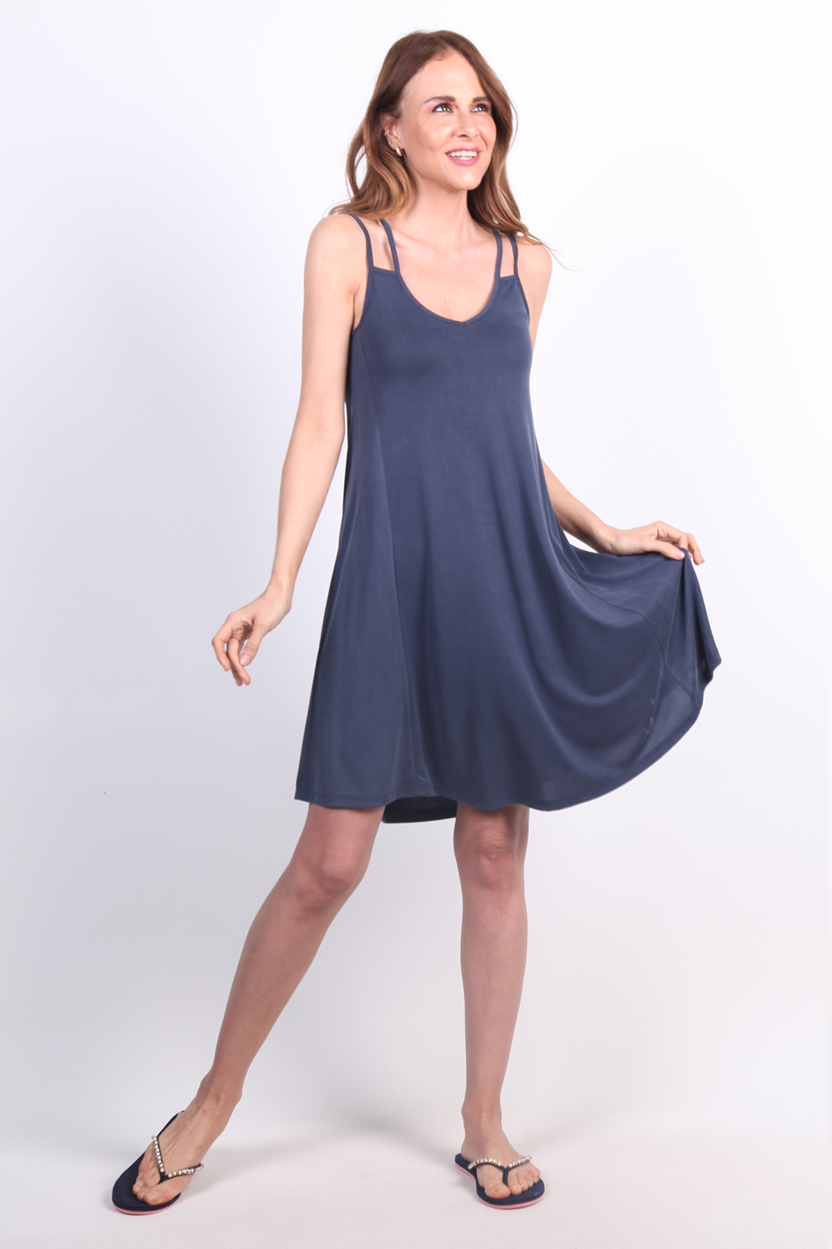 MODAL DENİM MAVİSİ PLAJ ELBİSESİ