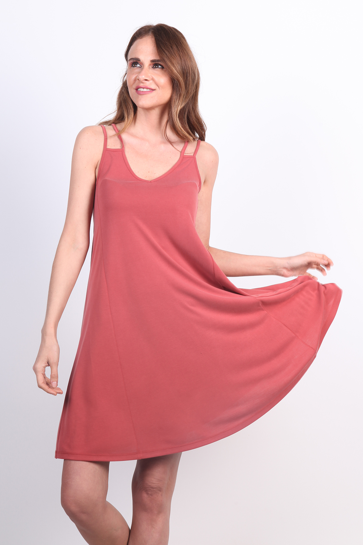 MODAL KİREMİT RENGİ PLAJ ELBİSESİ