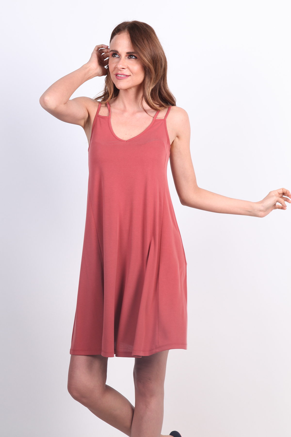 MODAL KİREMİT RENGİ PLAJ ELBİSESİ