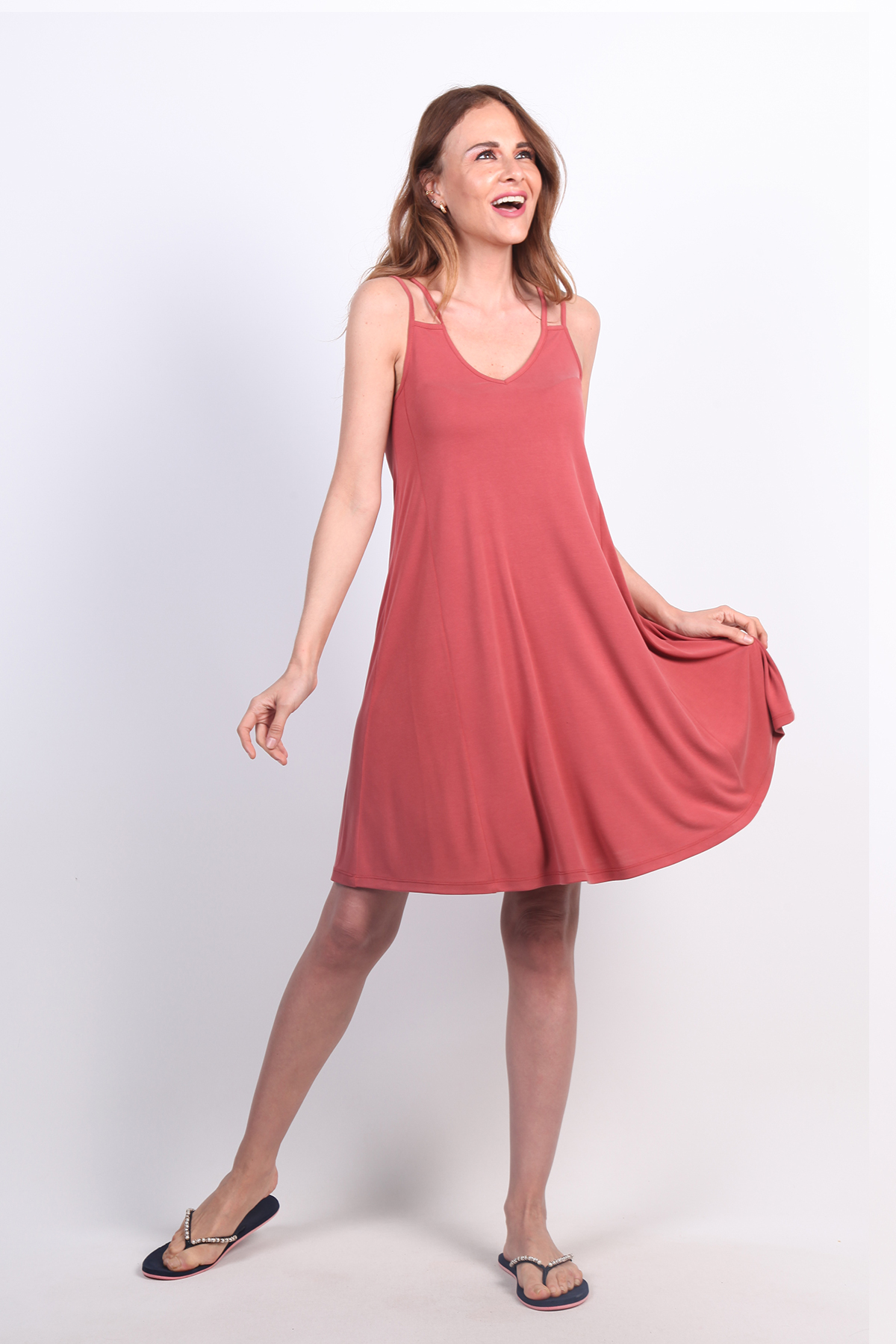 MODAL KİREMİT RENGİ PLAJ ELBİSESİ