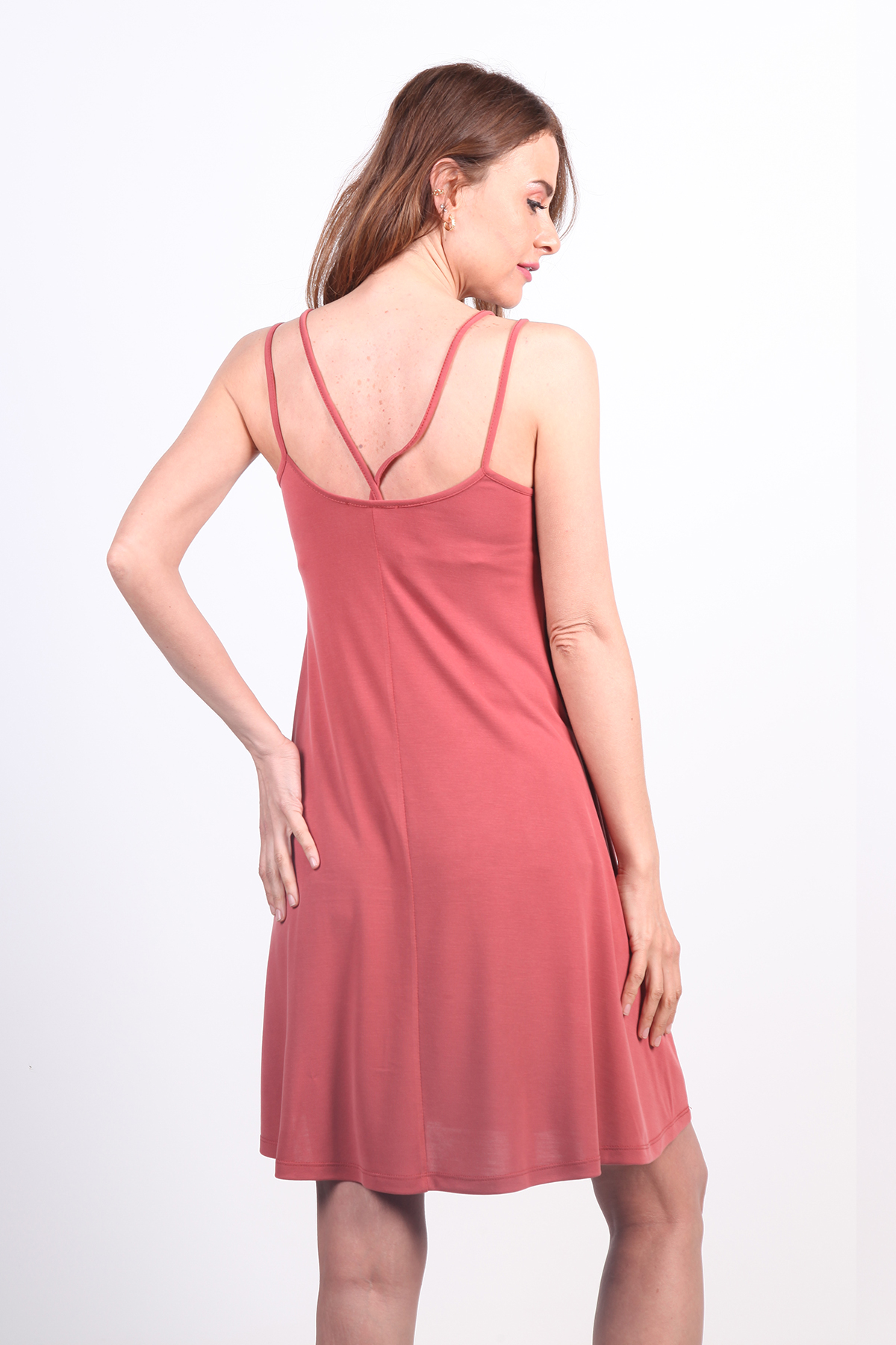 MODAL KİREMİT RENGİ PLAJ ELBİSESİ