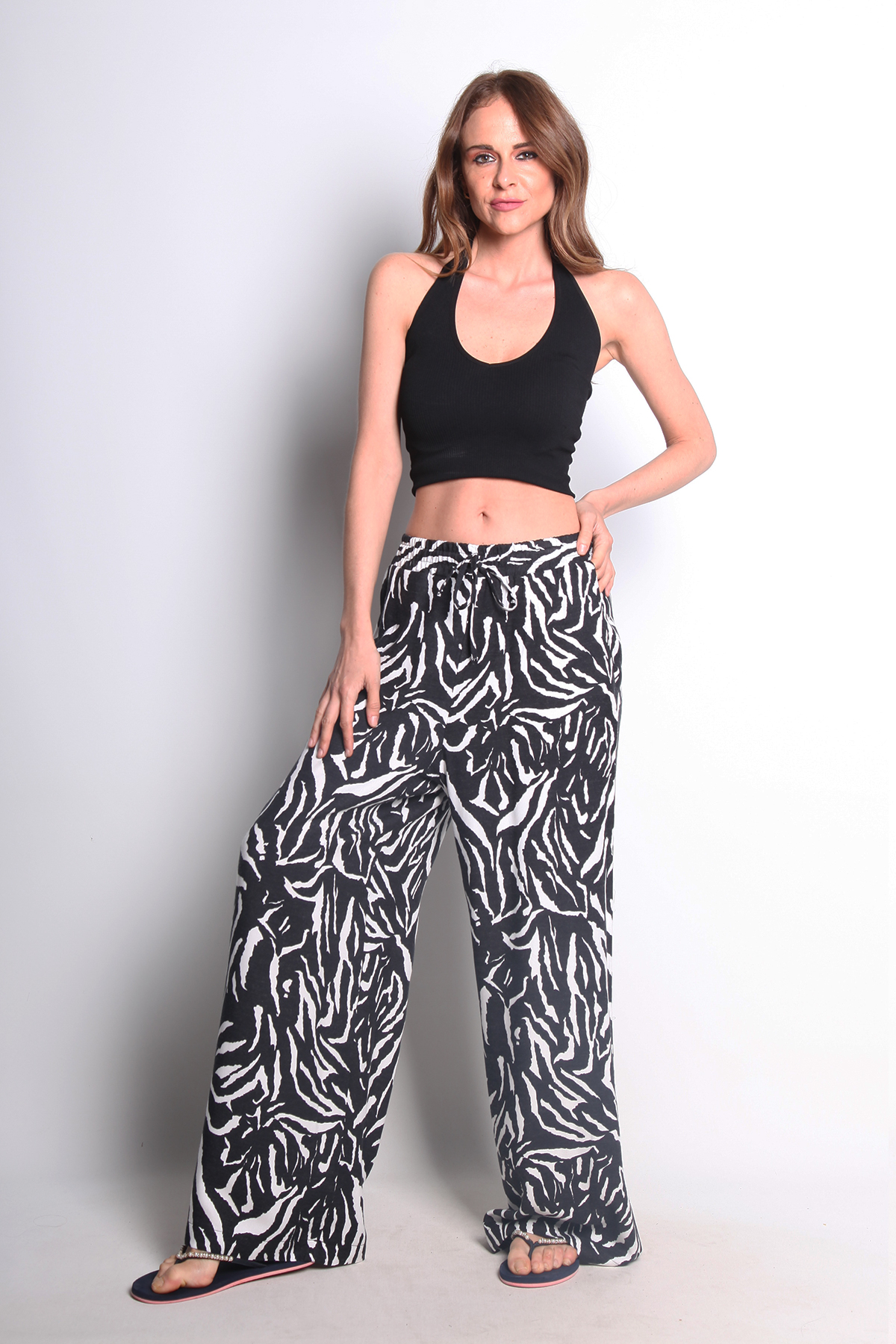 LEOPAR DESENLİ GENİŞ PAÇA PANTOLON