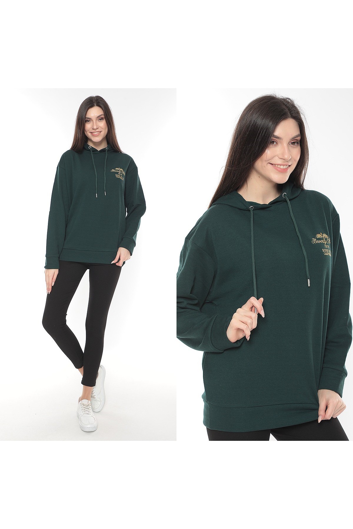 Kapüşonlu Nakışlı Sweatshirt
