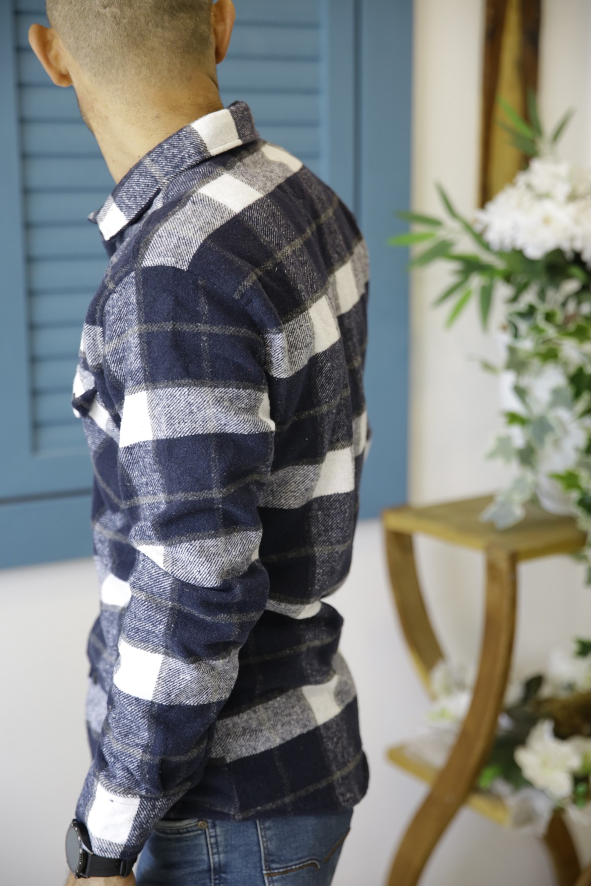 Erkek Lacivert Uzun Kol Ekoseli Oduncu Gömlek 1080L