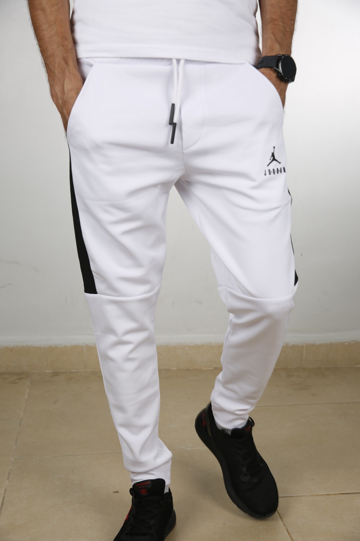 Erkek Beyaz Skuba Kumaş Alttan Manşetli Eşofman Altı 40262B