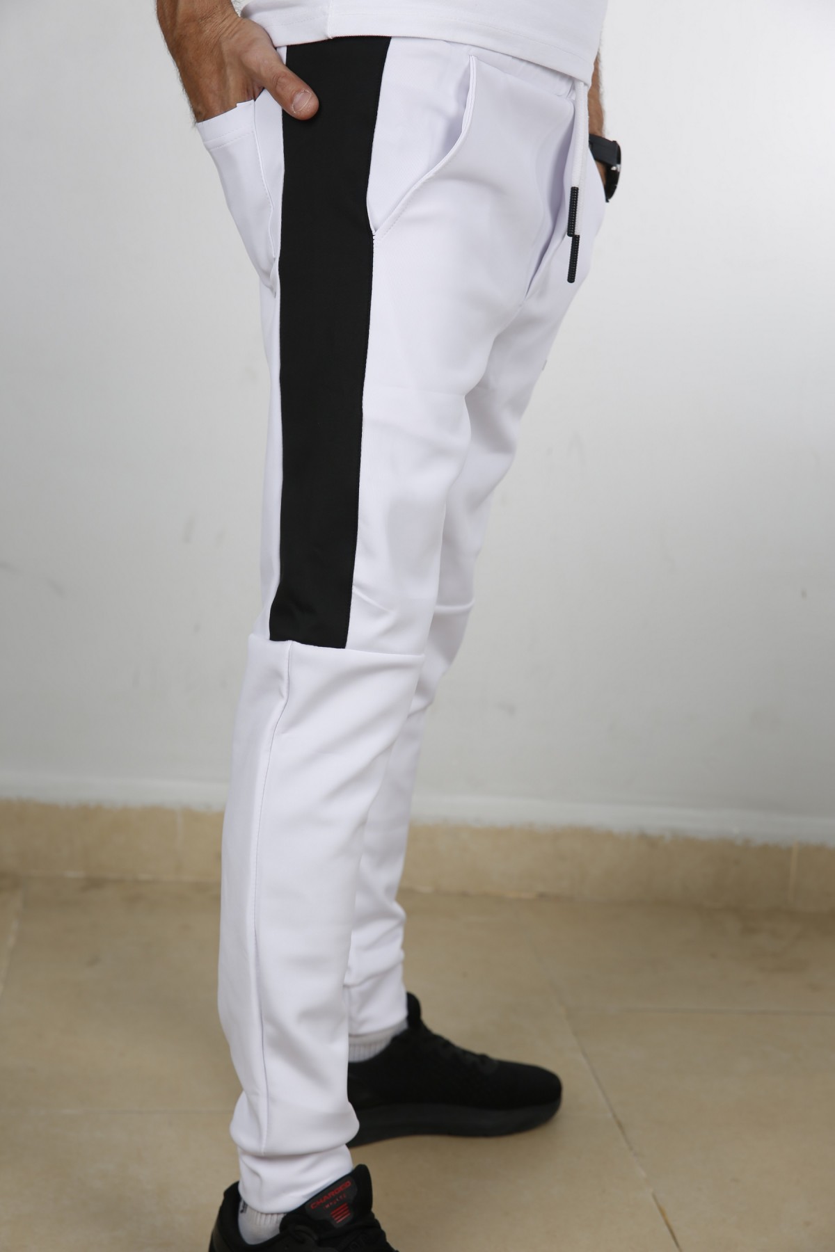 Erkek Beyaz Skuba Kumaş Alttan Manşetli Eşofman Altı 40262B