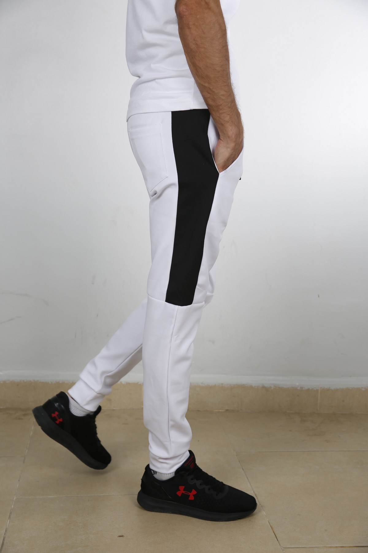 Erkek Beyaz Skuba Kumaş Alttan Manşetli Eşofman Altı 40262B