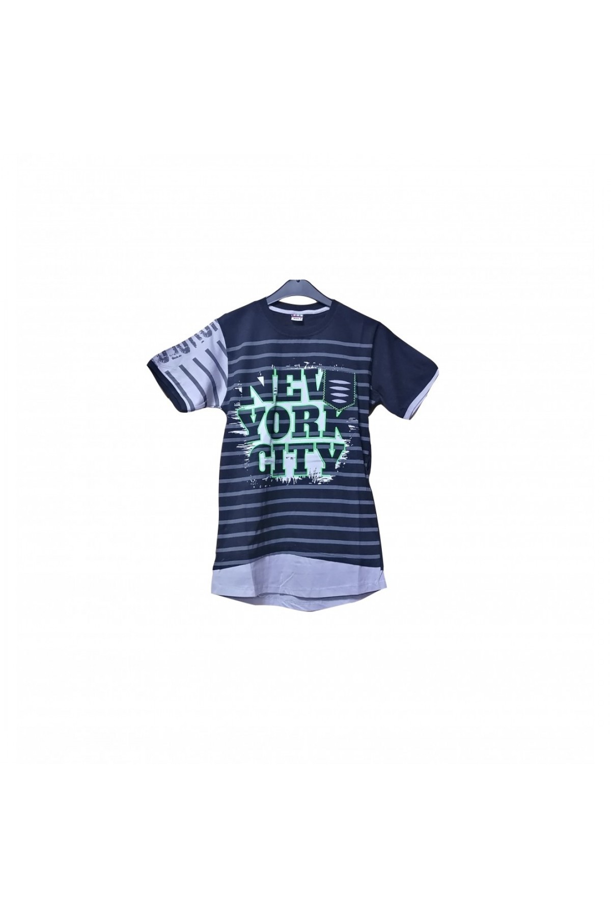 Erkek Çocuk Siyah Baskılı Bisiklet Yaka Kısa Kol Tarz T-Shirt 6000-2